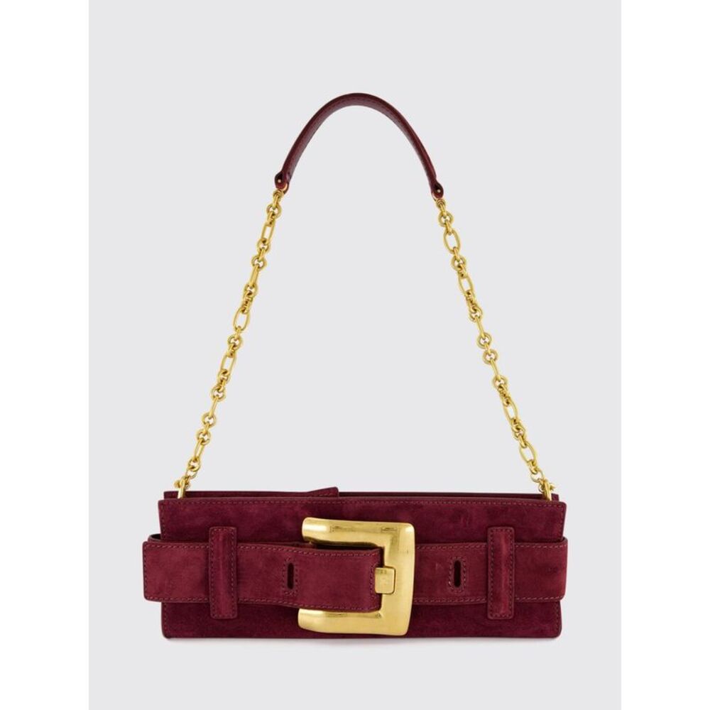 Balmain Women Anthem Suede Shoulder Bag Balmain With Logo Buckle And Chain Strap